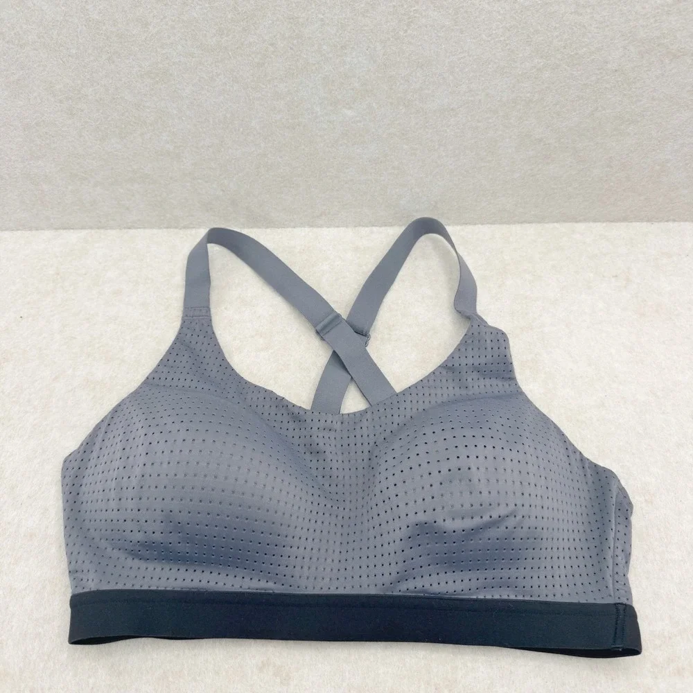 Victoria Sport VSX Lightweight Sports Bra Grey Perforated Racerback 34C Gym Yoga